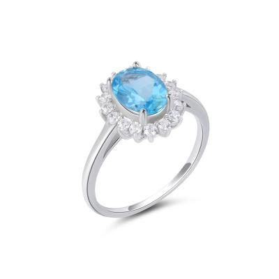 China YBO'S TRENDY Fork Setting Natural Blue Topaz Gemstone Cubic Zircon 925 Sterling Silver Rings Jewelry Women for sale