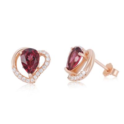 China Fashion YBO Pyrope Jewelry Earrings Women Pear Stud Earring TRENDY Natural Stone Rose Gold Plated Water Drop Good for sale