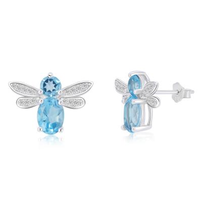 China Wholesale FASHIONABLE Natural Blue Topaz Zircon Bee Stud Earrings From YBO 925 Sterling Silver Women Fashion Jewelry Earrings for sale