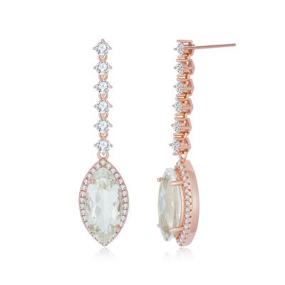 China Natural Green TRENDY Crystal Jewelry Rose Gold Plated de Mariquesa de pierre de YBO 925 Sterling Silver Women Long Drop Earrings for sale