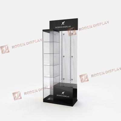 China Metal+Tempered Glass/Acrylic Metal Eyewear Showcase Tempered Glass Or Acrylic Sunglass Floor Display With Lock for sale