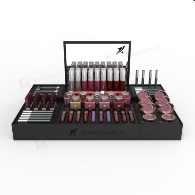 China Cosmetic Presentation Acrylic Cosmetic Display Table Eyeshadow Lipstick Organizer Glossy Display Stand for sale