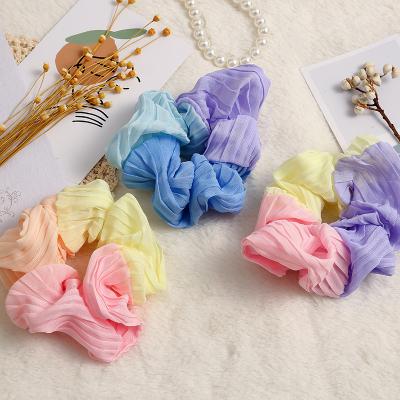 China 2021 New Arrival Natural And Fresh Colors Three Splicing Veil Designer Hair Scrunchies Gauze Hair Ties For Girls for sale