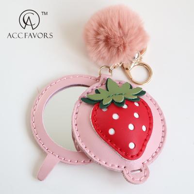 China Strawberry Fashionable Compact Mirror Key Chain For Gift for sale