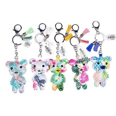 China Wholesale Souvenir Gifts Promotion Pendant Ornaments, PU Bear Doll Hawaiian Style Leather Material Fringed Keychains. for sale