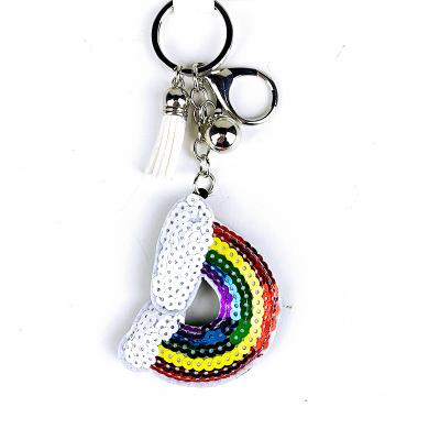 China Custom Accessories Tassel Key Chain Promotion Gift Rainbow Sequin Logo Key Chain Chain for sale