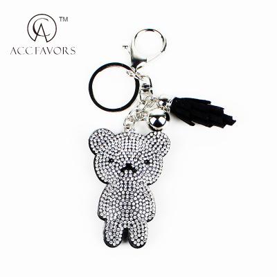 China Lovely Promotion Gift Rhinestone Teddy Bear Key Chain With Tassel for sale