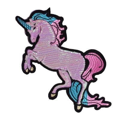 China Sequin Patch Handmade Unicorn Applique Patch Lovely Embroidery Custom Patch for sale