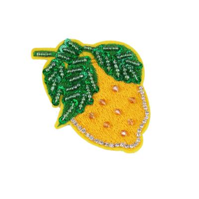 China Handmade Custom Sequin Applique Patch Rhinestone Beaded Lemon Patch for sale