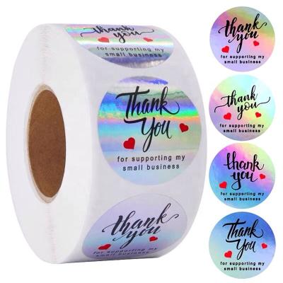 China Cute Waterproof Custom Logo Sticker Rolls Hologram Printing Paper Holographic Thank You Label Stickers for sale