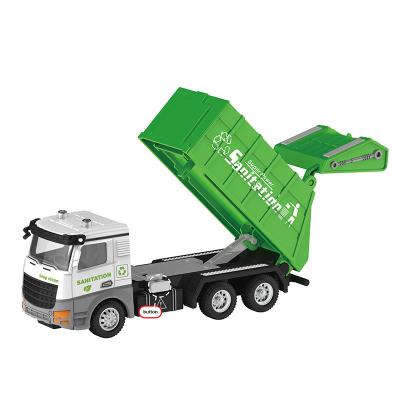 China Friction Toy Funny Sanitation Car Metal Die Cast Pull Out Garbage Truck Toy For Kids for sale