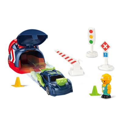 China Rubbing Toy Road Sign Foot Kick Launch Ejection Catapult Track Car Toy for Children for sale