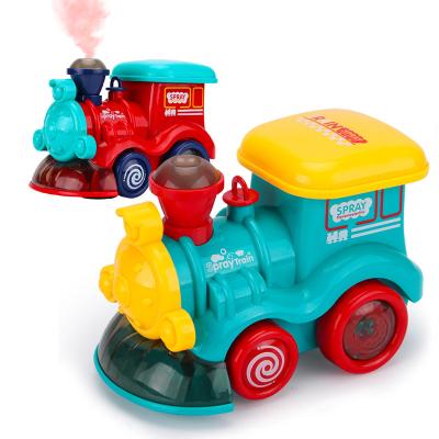 China Bring Carry Funny Joyful Electric Cartoon Mist Spray Baby Train Toys Plastic Children for sale