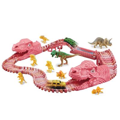 China Electric Plastic Slot Car Slot Dinosaur Railroad Track Racing Car DIY Toy Kids Toy for sale