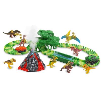 China Electric Split Toy 162pcs Carry Rail Kids Dinosaur Track Cars Set Educational Toy for sale