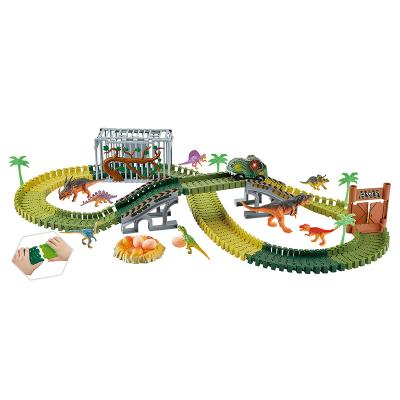 China Diy Carry-On Electric Slot Toy 144PCS Assemble Rail Car Dinosaur Track Toy Set For Children for sale