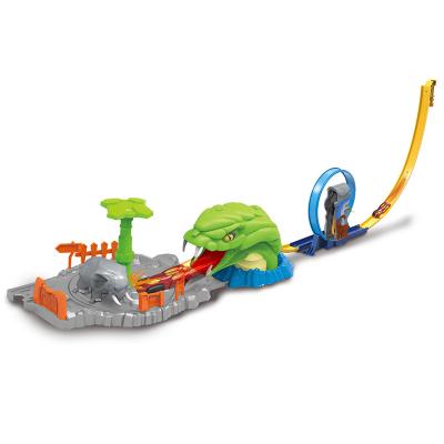 China Plastic Slot Toy Kids Scenes Cartoon Snake Catapult Ejection Road Track Car Set Toy for sale