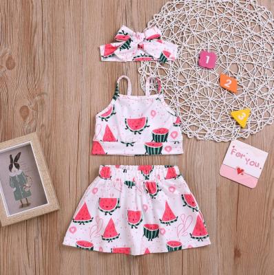 China Soft Baby 3pcs Outfits With Headbands Makeover Kids Western Girls Clothing Set Summer Watermelon Printed Baby Boutique Clothing for sale