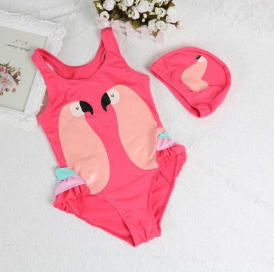 China Breathable Children's Swimsuit Flamingo SWAN Parrot Triangle One-Piece Pants With Hat Costume Girls Infant Wholesale Kids Bathing Swimwear for sale