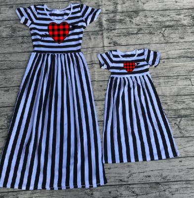 China V-Day Spring Winter Babies Boutique Kids Clothes Family Look Mommy And Me Cotton Maxi Dress Stripe Viable Long Sleeve for sale