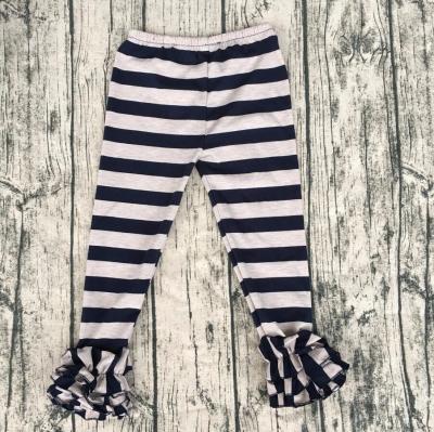 China Viable sew high quality cotton black ivory cotton striped spandex girl leggings sassy tight ruffle icing boutique cotton icing panty leggings for sale