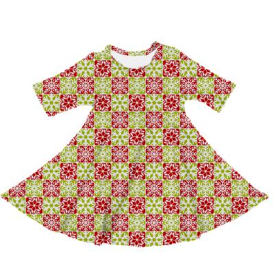 China Viable Clothing Boutique Kids Teen Girls Clothing Kids Dresses Tree Pattern Pink Christmas Twirl Dress for sale