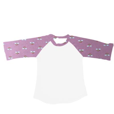 China Vivid Wholesale Rainbow Monogrammed Icing Ruffles Sleeves Raglan T-Shirt for sale