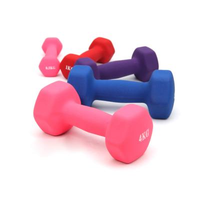 China Plastic Dumbbell Factory Wholesale Gym Fitness Equipment PVC Coated Hex Dumbbell Weights Free Gym Accessories Training 0.5kg-10kg for sale