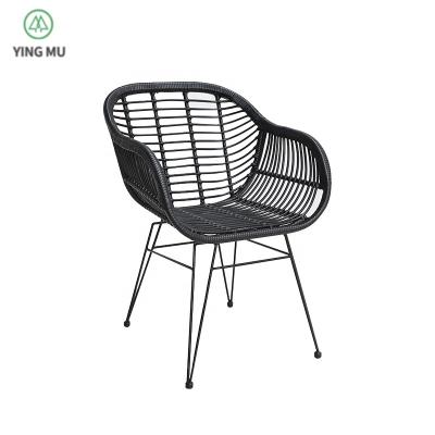 China Hot Sale Modern Wicker Chair Modern Metal Frame Indoor Outdoor Rattan Rattan Knitting Dining Chair for sale