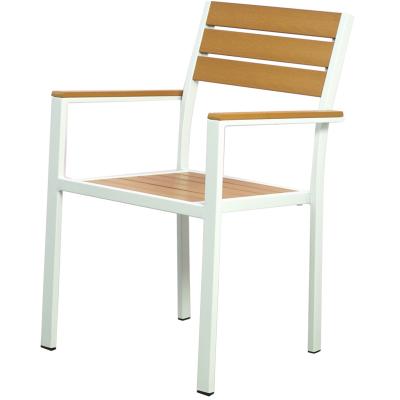 China Simple Stylish UV Resistant Indoor Outdoor Plastic Wood Dining Chair Powder Coating Aluminum Frame Modern Cafe Chair for sale