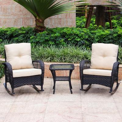 China Eco-freindly new design 3PCS rattan wicker furniture sets outdoor garden patio furniture patio conversation rocking furniture for sale