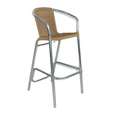 China Eco-friendly Outdoor Aluminum Rattan Wicker Bar Stool For Hotel Bar Used Stacking High Armchair for sale