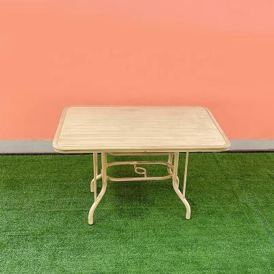 China Easy Clean Wood Grain Painting Rectangle Coffee Table Leisure Coffee Aluminum Metal And Wood Grain Table Balcony Table for sale