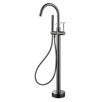 China Without Slide Bar Gunmetal Color Floor Stand Shower Mixer Unique Design Brushed Tub Faucet For Hotel Bathroom for sale