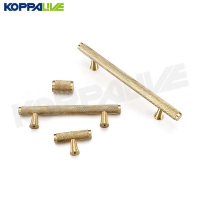 China Modern High End Solid Brass T Bar Closet Handle Knobs Bedroom Furniture Copper Cabinet Door Knurled Pull Handles for sale