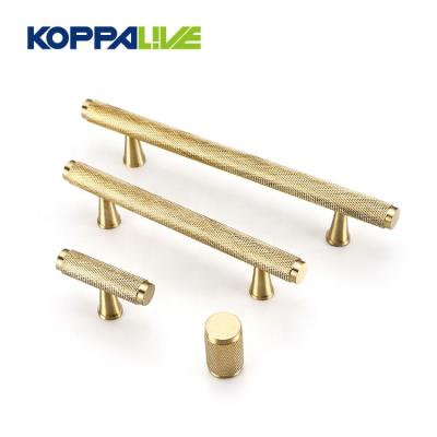 China KOPPALIVE Solid Brass Knurled Cabinet Door Handles Copper T Bar Cupboard Pull Modern Straight Handle Knobs for sale