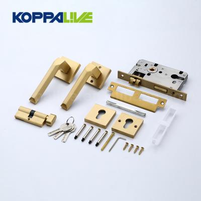 China Modern Simple Design Hotel Security Furniture Mortise Door Lock Set Brass Square Lever Door Pull Handle for sale