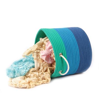 China Qingdao China Viable Factory Large Kids Toys Trash Bins Hamper Collapsible Folding Bag Woven Cotton Rope Laundry Storage Baskets for sale