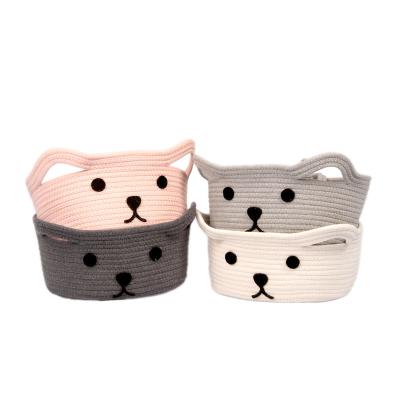 China Cartoon Image Sustainable Cotton Rope Woven Mini Sundries Storage Basket Baby Toys Keys Color Dog Kids Product for sale