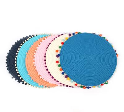 China Boho Cotton Round Edge Viable Paper Rope Hand - Woven Place Mats For Dining Table Linen High Quality for sale