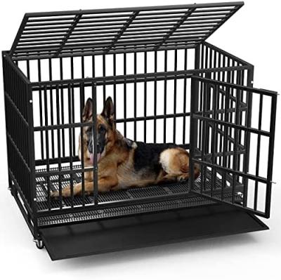 China Wholesale Breathable Pet House Heavy Duty Double Door Wire Iron Metal Dog Crate Dog Crate With Wheels for sale