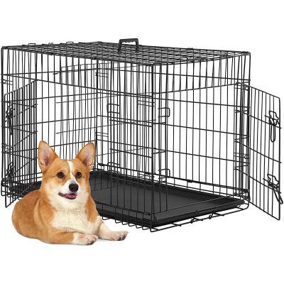 China Breathable Locks Design Dog Settlements Indoor Iron Cage For Training With Plastic Tray for sale