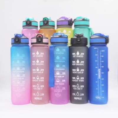 China Amazon Hot Sale 1L Large Capacity Water Bottles 32oz Gradient Viable Leakproof Measuring Water Bottles With Straw for sale