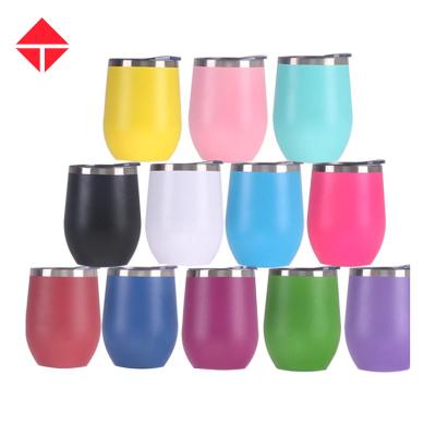 China Viable Tumbler Cups Bulk Egg Shape Double Wall Wine Tumbler With Straw Wholesale 12 Ounce Stainless Steel Cups With Lid for sale