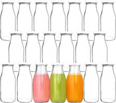 China Beverage Glass Milk Bottles With Lids Vintage Breakfast Shake Container for sale