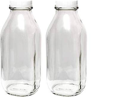 China Drink Dairy Shop Glass Milk Bottles With Lids Vintage Breakfast Shake Container for sale