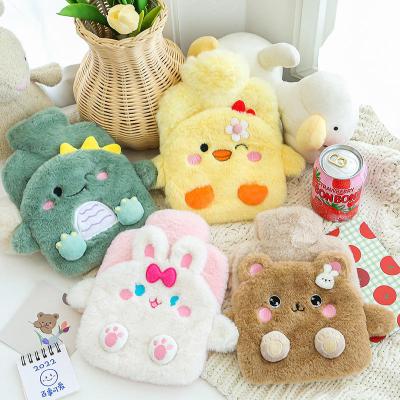 China Water Filling Cute Dinosaur Hot Water Bag Plush Kawaii Flannel Cover Hot Water Bottle for sale