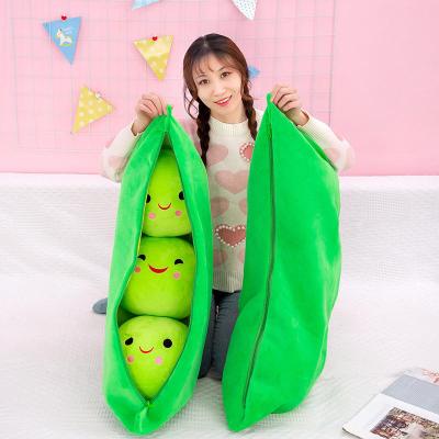 China Kids Toy Gift In Stock 25_40_50_70 _ 90cm Green 3 Bean Pea Pod Soft Stuffed Plant Doll Cute Vegetable Sleeping Disassembled Kawaii Pillow Toy for sale