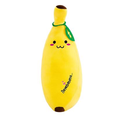 China Kids Toy Gift In Stock Popular Smiley Face Expression Yellow Kawaii Banana Fruit Doll Pillow Soft Stuffed Long Banana Plush Toy for sale