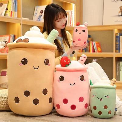 China Kids Toy Gift In Stock Kawaii Peluches Juguete Coffee Stuffed Pillow Soft Cushion Fruit Milk Strawberry Shape Boba Bubble Tea Plush Toys for sale